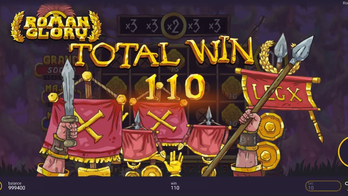 Roman Glory slot game interface with Roman hunting theme