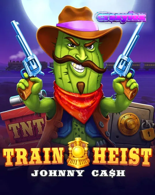 Pemandangan visual slot Train Heist Johnny Cash dengan elemen koboi dan kereta api.